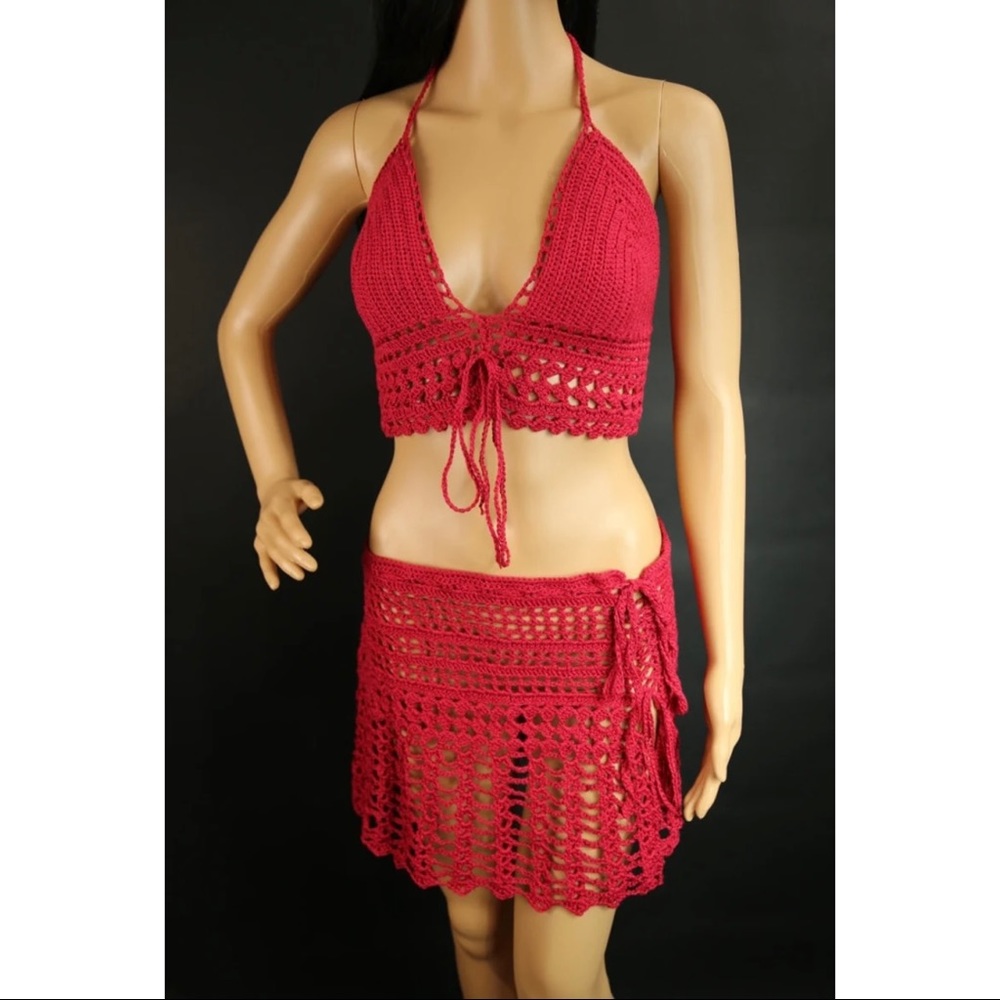 Hand Crochet Top & Skirt/Sarong